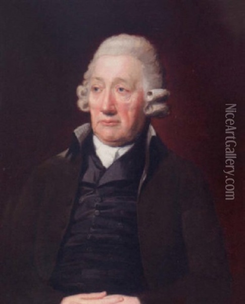 Portrait Of John Wilkinson, The Staffordshire Iron Master, Wearing A Grey Coat And Waist Oil Painting - Lemuel Francis Abbott