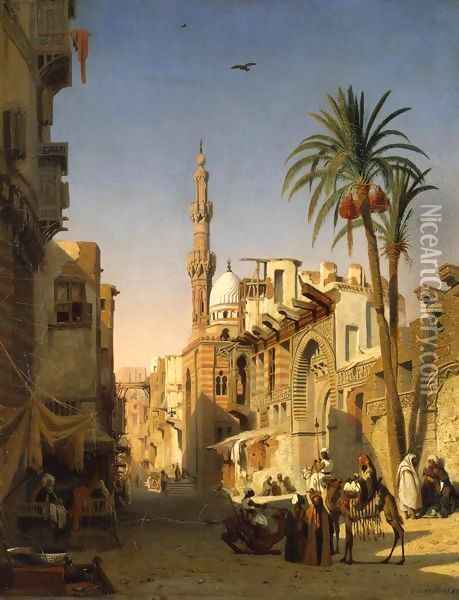 Ezbekiyah Street in Cairo Oil Painting - Prosper-Georges-Antoine Marilhat