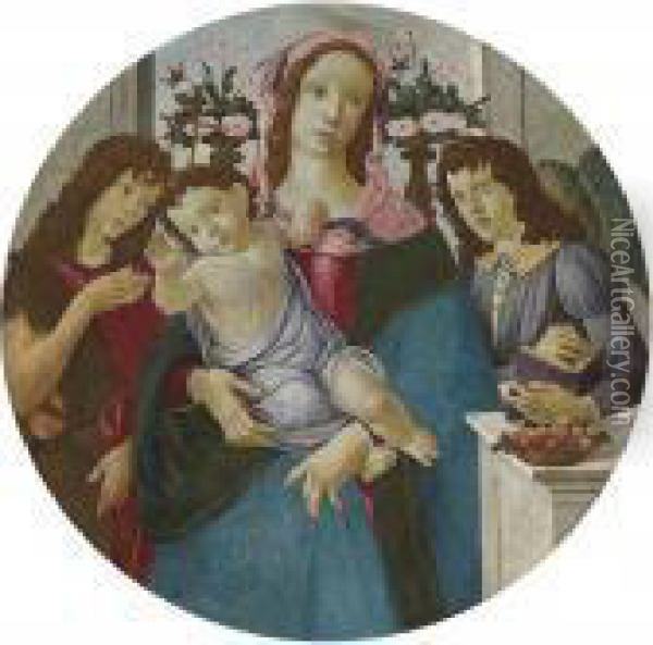 The Madonna And Child With Two Angels Oil Painting - Sandro Botticelli