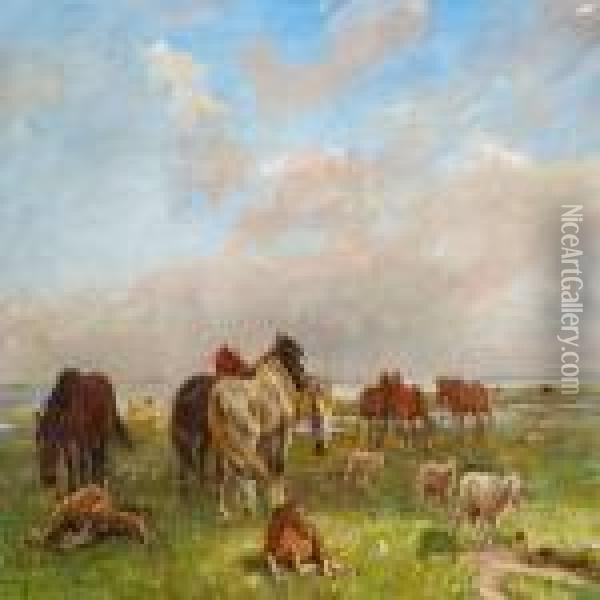 En Gruppe Heste Oil Painting - Theodor Philipsen