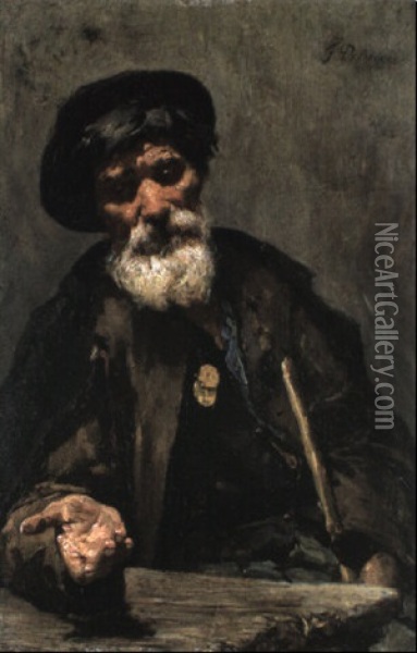 Ein Alter Bettler, An Einem Tisch Sitzend Oil Painting - Franz Von Defregger