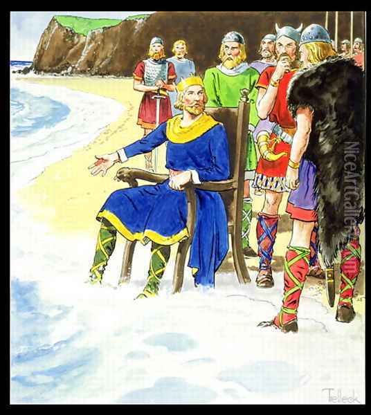 King Canute c.995-1035 from Peeps into the Past, published c.1900 Oil Painting - Trelleek