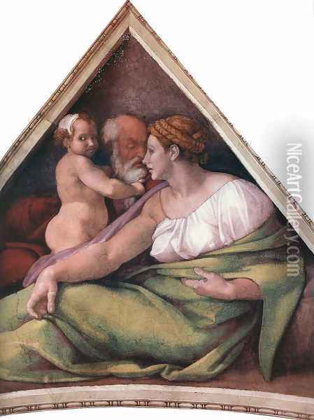 Ancestors of Christ- figures (4) 1510 Oil Painting - Michelangelo Buonarroti