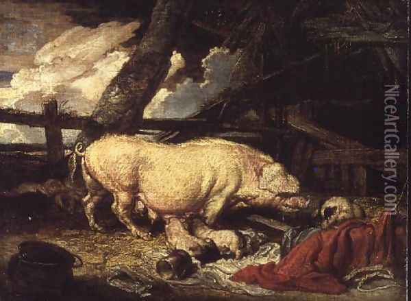 Pigs in a Sty Oil Painting - James Ward
