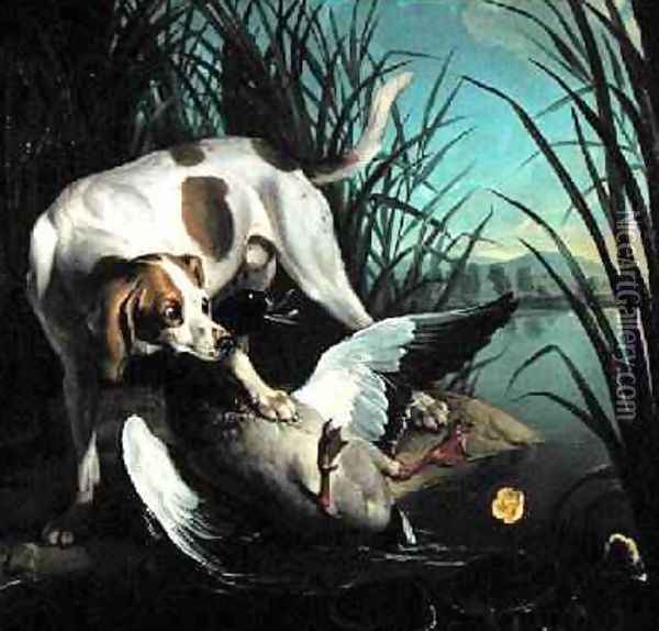 Dog with a wild duck Oil Painting - Jean-Baptiste Oudry