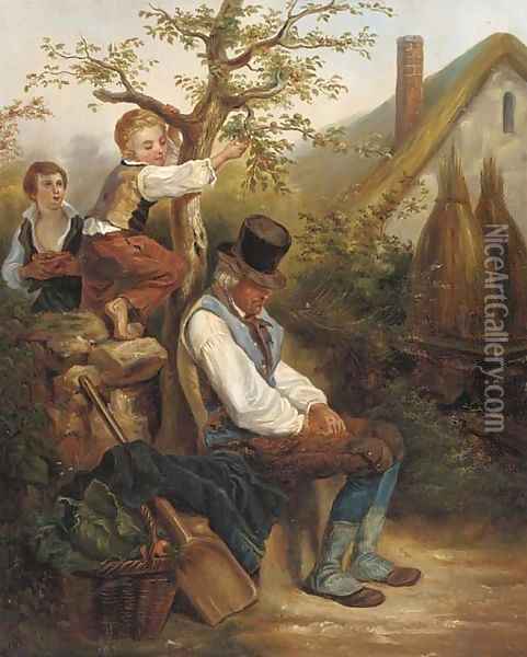 Scrumping Oil Painting - English School
