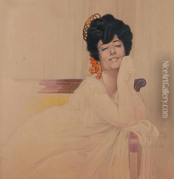 A Portrait Of Mrs. Luisa aldova Oil Painting - Karel Simunek