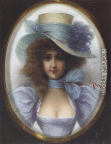 Portrait Einer Jungen Dame Mit Hut Oil Painting - Adolphe Philippe Millot