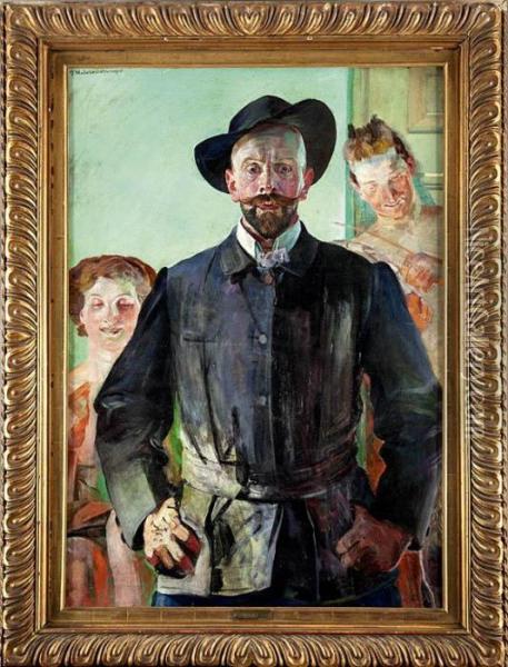 Autoportret Z Modelami Oil Painting - Jacek Malczewski