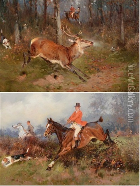 A Stag In Flight Oil Painting - William Woodhouse