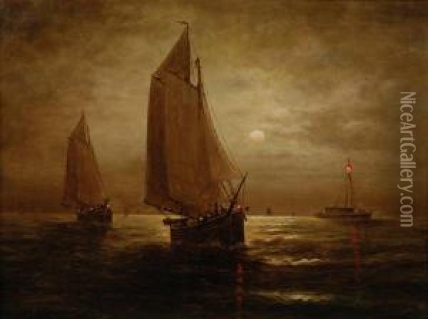 Moonlight On Long Island Sound Oil Painting - Wesley Webber