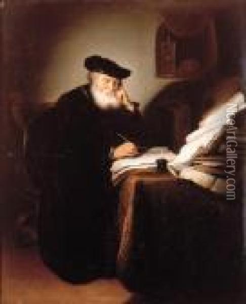 A Scholar In His Study Oil Painting - Salomon Koninck