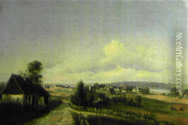 Paysage Aux Chaumieres (study) Oil Painting - Frederik Christian Lund