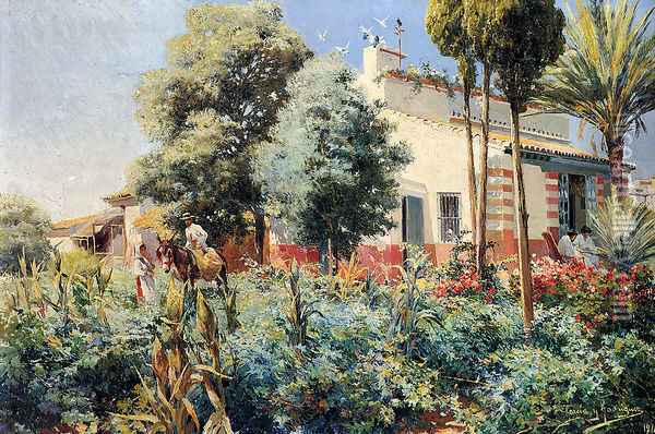 A Mediterranean Village Oil Painting - Manuel Garcia y Rodriguez
