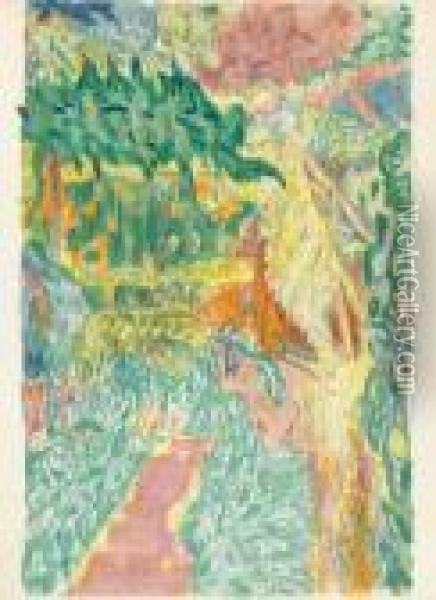 Jardin Au Cannet (planche Supplementaire Pour L'album Pierre Bonnard). 1942-1946. Oil Painting - Pierre Bonnard