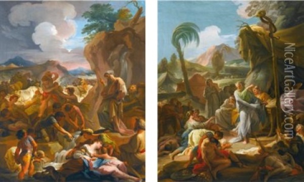 Moses Striking The Rock; Moses And The Brazen Serpent (pair) Oil Painting - Antonio Gonzalez Velazquez