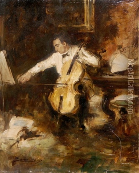 Der Cellospieler Oil Painting - Ettore Tito