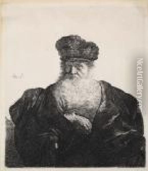 Old Man With Beard, Fur Cap And Velvet Cloak Oil Painting - Rembrandt Van Rijn