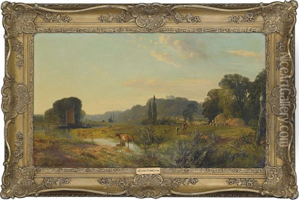 Cattle Watering In A Meadow Oil Painting - Henry John Boddington