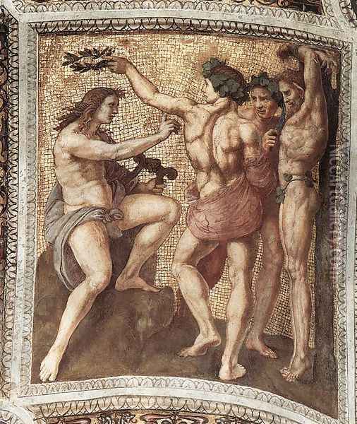 The Stanza della Segnatura Ceiling: Apollo and Marsyas Oil Painting - Raphael