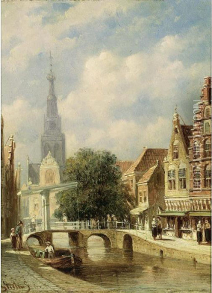 A Town Scene In Summer, Alkmaar Oil Painting - Pieter Gerard Vertin