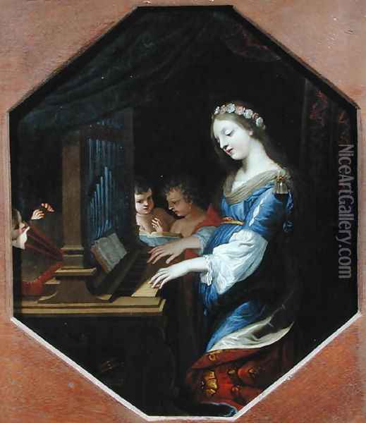 St. Cecilia Playing the Organ Oil Painting - Jacques Stella
