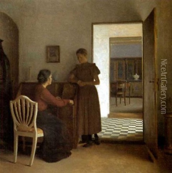 Interior Med Tva Kvinnor Oil Painting - Peter Vilhelm Ilsted