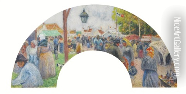 Eventail: Foire De La Saint-martin, Pontoise Oil Painting - Camille Pissarro