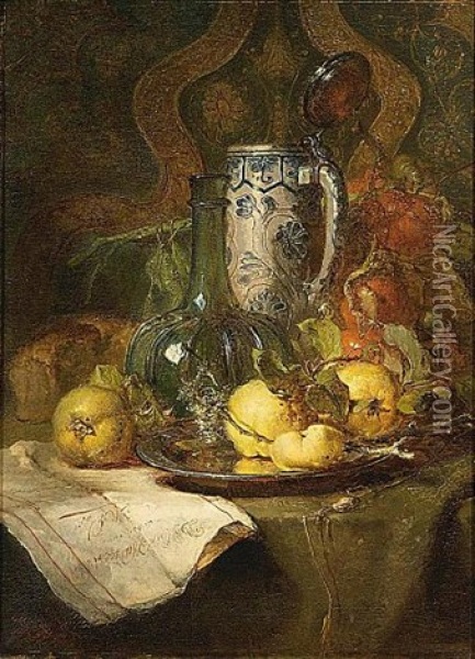 A Still Life With Quince Pears And A Pitcher Oil Painting - Maria Vos