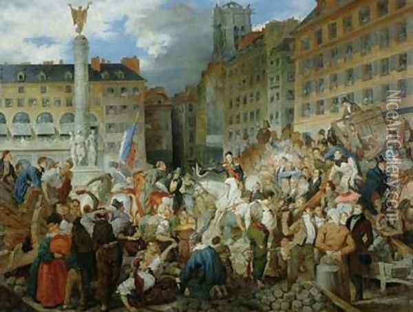 The Duke of Orleans Crossing the Place du Chatelet Oil Painting - Prosper Lafaye or Lafait