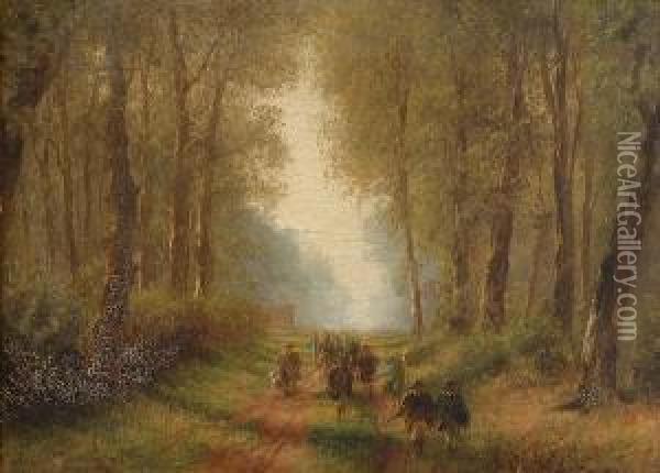 Shooting Party On A Woodland Path Oil Painting - Albert Arnz