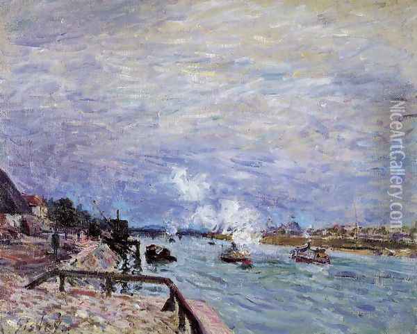 The Seine at Grenelle - Rainy Wether Oil Painting - Alfred Sisley