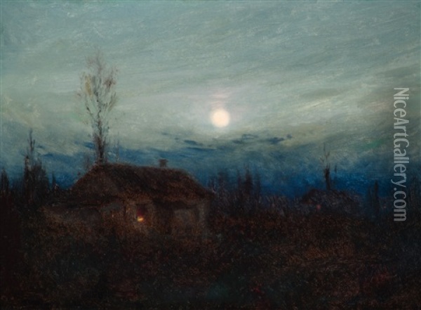 Cabin By Moonlight Oil Painting - Sydney Mortimer Laurence