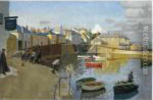 A View Of Mousehole Oil Painting - Harvey Harold