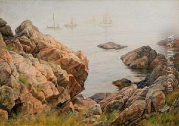 Fishermen In The Morning Mist Oil Painting - Berndt Adolf Lindholm