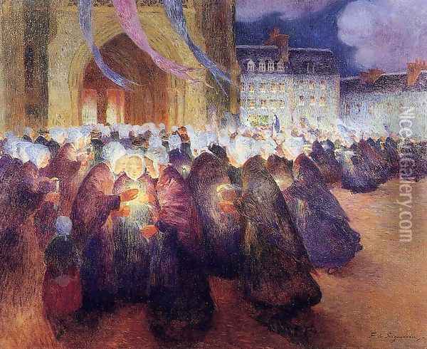 Nighttime Procession at Saint-Pol-de-Leon Oil Painting - Ferdinand Loyen Du Puigaudeau