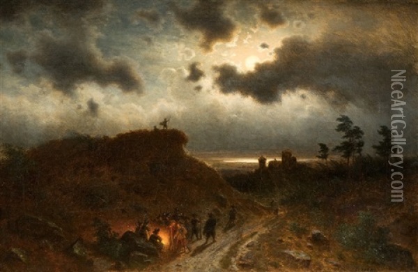 Nightly Landscape Oil Painting - Gottlieb August Bauer