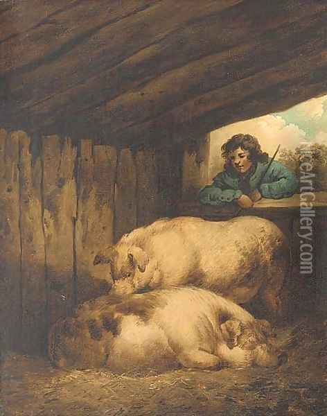 The pig sty Oil Painting - George Morland