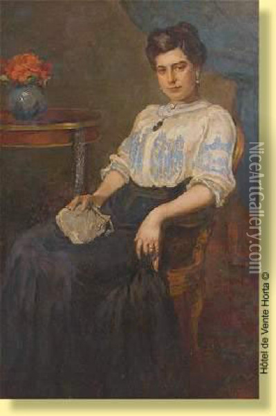 Portrait De Jeune Femme Avec Sac De Soiree Oil Painting - Louise Brohee