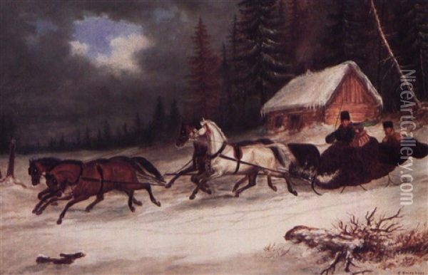 Winter Sleigh Scene Oil Painting - Cornelius David Krieghoff