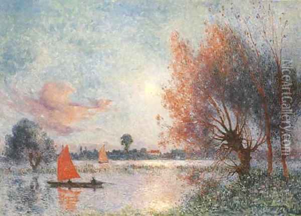 Voile sur un etang Oil Painting - Ferdinand Loyen Du Puigaudeau