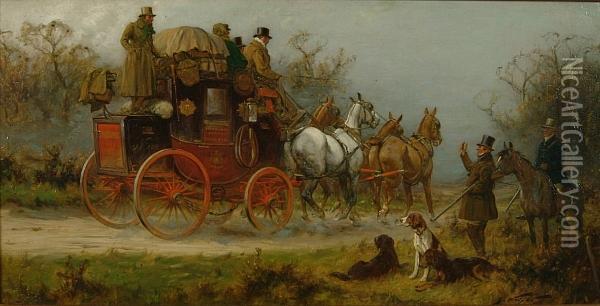 Passing Sportsmen On The Road, Autumn Oil Painting - George Wright