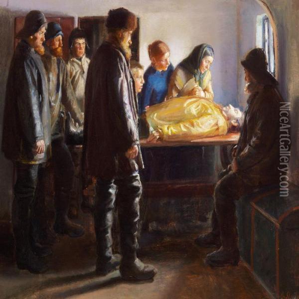 The Drownedfisherman Oil Painting - Michael Ancher