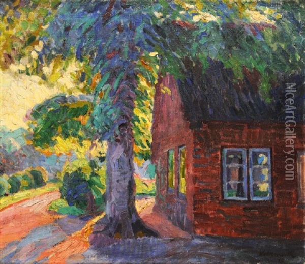 Farmyard In Sunlight Oil Painting - Hugo Volkwarth