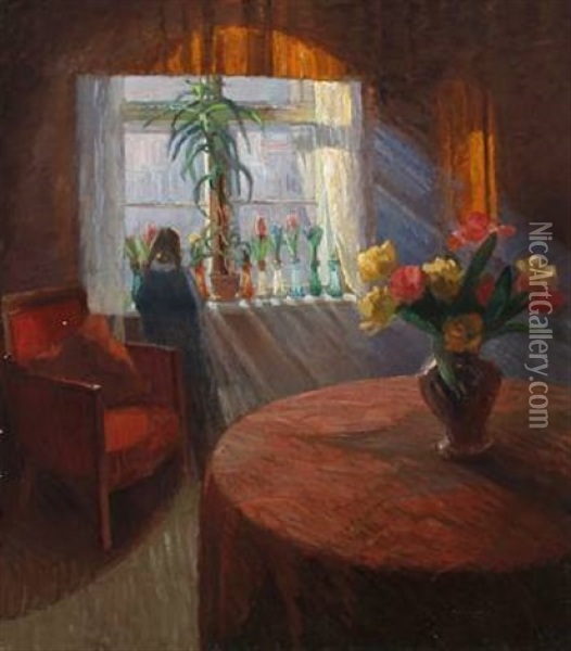Interior, Vintersol, 1917 Oil Painting - Henrik Schouboe