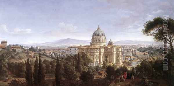The St Peter's in Rome c. 1711 Oil Painting - Caspar Andriaans Van Wittel