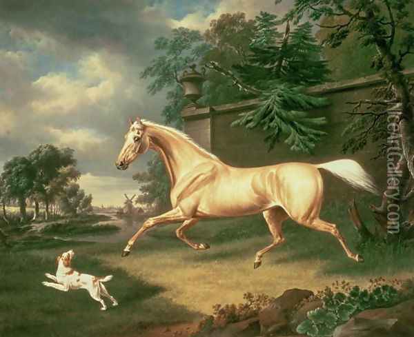 A Palomino frightened by an oncoming storm with a Spaniel, 1814 Oil Painting - Charles Towne