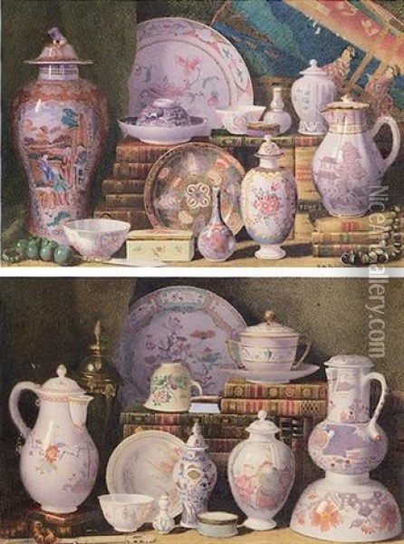 Natura Morta Di Porcellane Orientali E Libri Antichi Oil Painting - Benjamin Walter Spiers