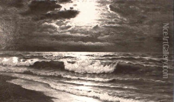 Moonlit Seascape Oil Painting - Richard Dey de Ribcowsky