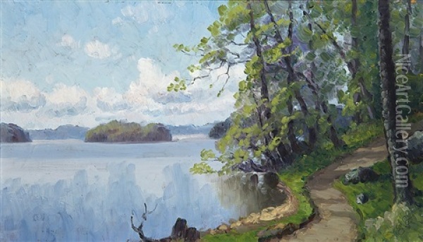 Lake Scene From Harbonas In Lohja Oil Painting - Ellen Favorin